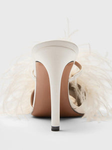 ATP Atelier Heels Laviano Linen Nappa/Feathers Heeled Sandals