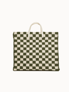 Clare V. Bags Olive & Cream Checkered Crochet Simple Summer Tote
