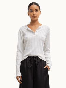 Leset Tops Pointelle Long Sleeve Henley