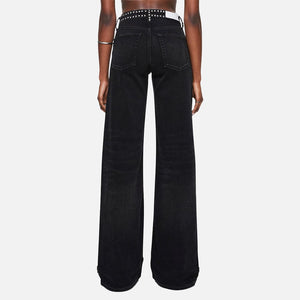 RE/DONE Denim Studded Mid Rise Wide Leg Jean