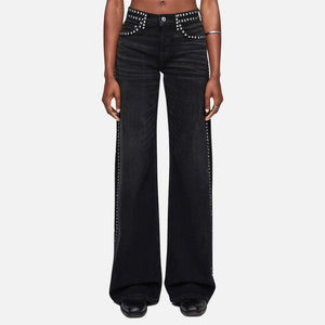 RE/DONE Denim Studded Mid Rise Wide Leg Jean