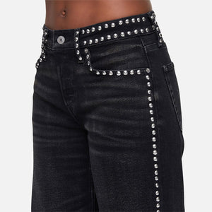 RE/DONE Denim Studded Mid Rise Wide Leg Jean