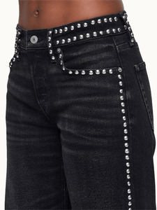 RE/DONE Denim Studded Mid Rise Wide Leg Jean