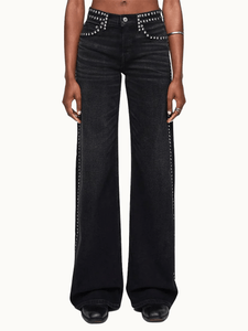 RE/DONE Denim Studded Mid Rise Wide Leg Jean